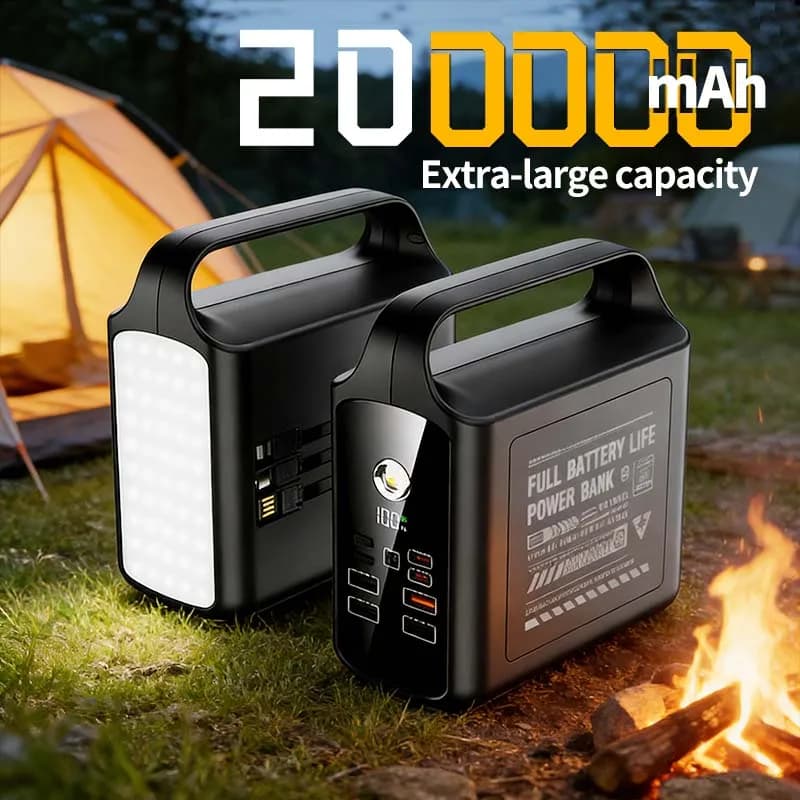 Batterie externe 200000mAh, grande capacité, alimentation portable d'urgence pour l'extérieur, câble intégré, lampe de camping pour iPhone