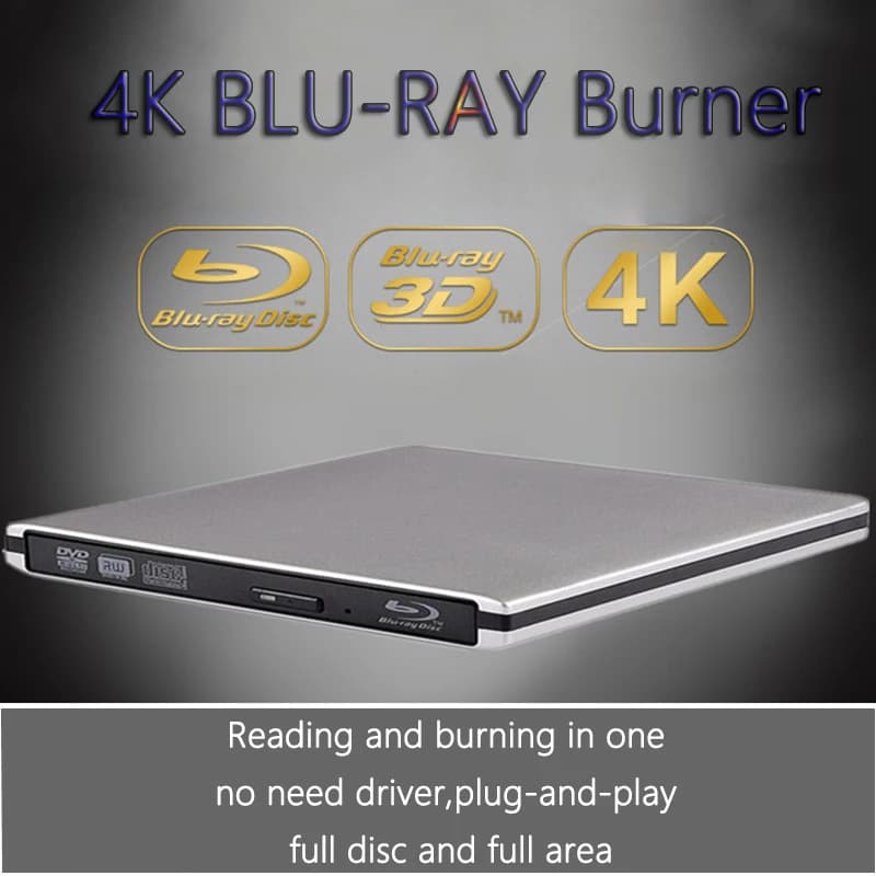 Lecteur optique externe ultra-mince avec gravure Blu-Ray 4K, USB 3.0, lecture DVD, Blu-Ray R/W 3D, graveur CD/DVD
