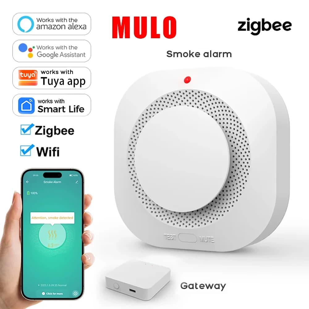 Détecteur de fumée intelligent ZigBee WiFi, compatible avec l'application Tuya Smart Life, capteur d'incendie pour la sécurité domestique, alertes
