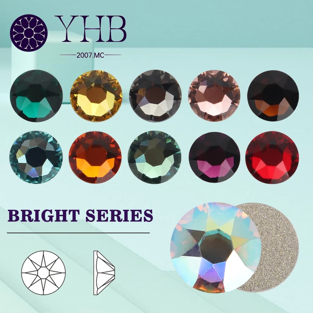 YHB série lumineuse éblouissante Non hotfix 16 coupe doré Flatback Hotfix strass pour chaussures sacs vêtement SS16 SS20 SS30