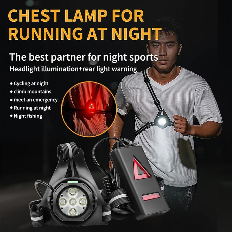 Feux de course de nuit pour vélo, lumière de poitrine avec 90 °   Lampe de sécurité ultra lumineuse étanche à angle de faisceau réglable avec