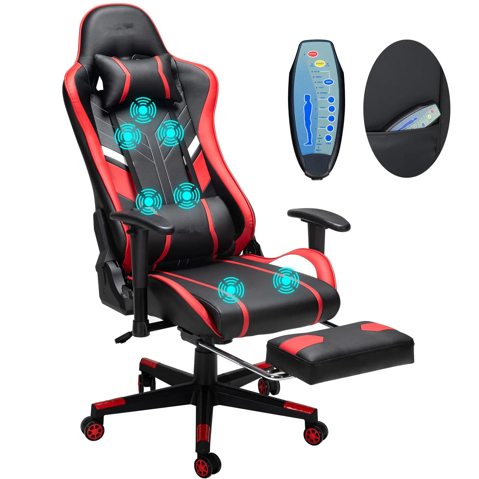 Chaise de jeu de Massage GC-RC03, siège réglable en hauteur, chaise de bureau ergonomique avec repose-pieds et lombaire pour le bureau et la maison,