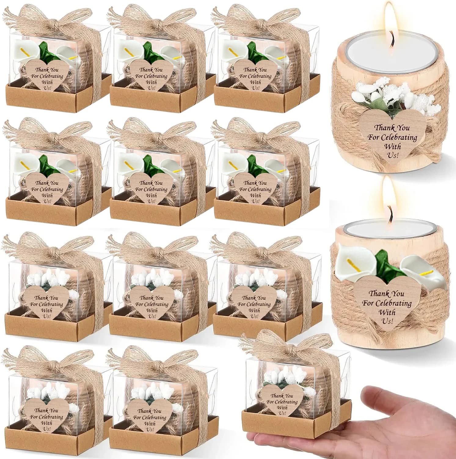 Bougie cadeau pour invités, 6/12/24 pièces, bougeoirs en bois pour mariage, photophore, cadeaux de remerciement pour réception nuptiale,