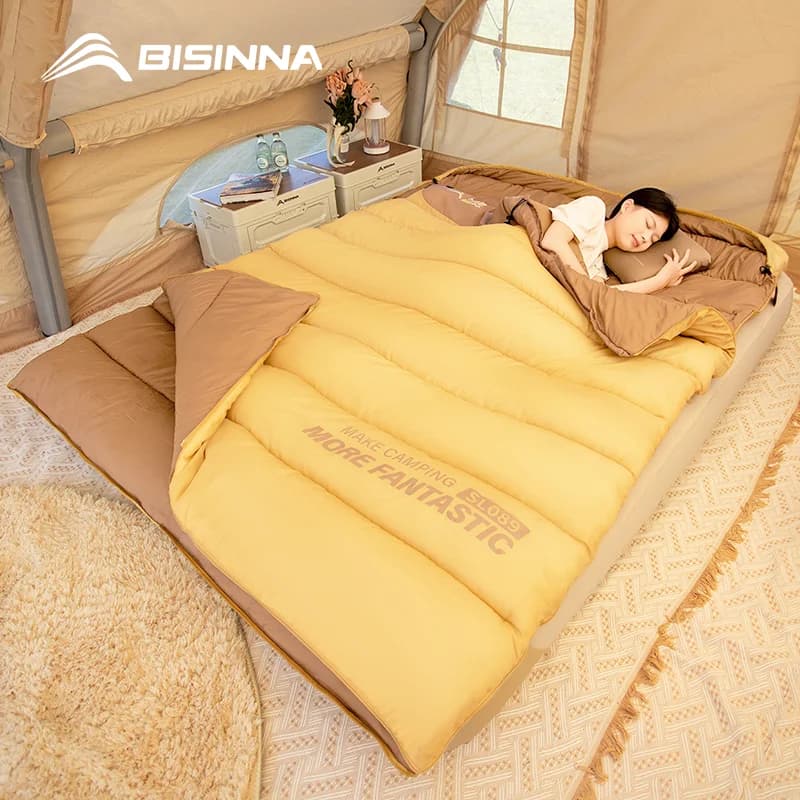Sac de couchage de camping BISINNA pour 2 personnes, sac de couchage d'hiver portable pour le camping en plein air, les voyages et la randonnée