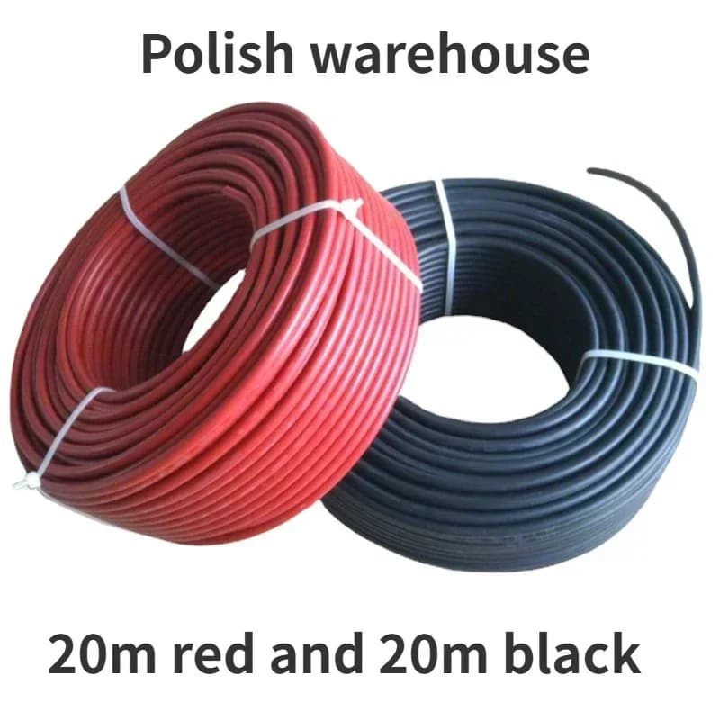 BLUSUNSOLAR 40 mètres/lot 1x4/6mm2 Câble solaire en gros pour connecteur d'énergie solaire, câble PV 12/10AWG 20 rouges + 20 noirs