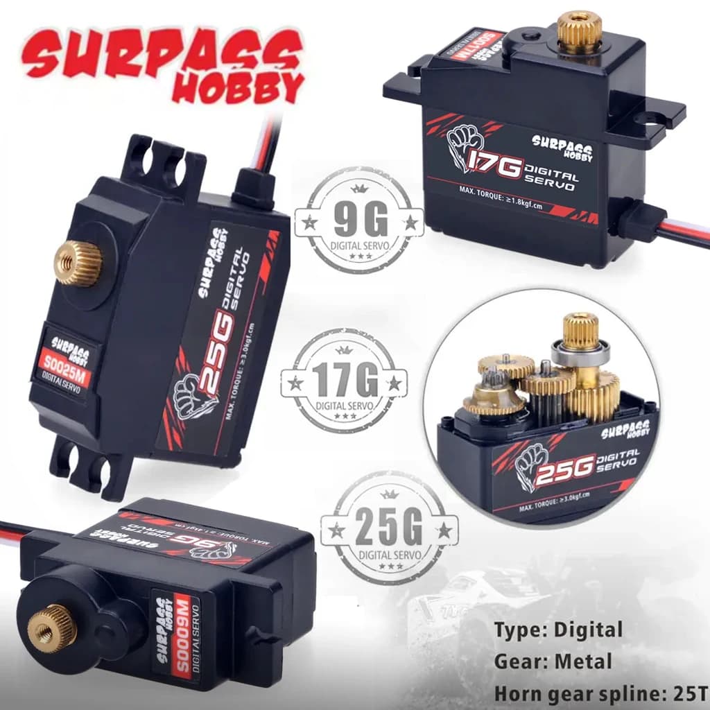 4PCS SURPASS Hobby Servomoteur numérique étanche 9g 17g 25g pour avion RC, drone, mini-voiture RC, hélicoptère, aile fixe Wltoys
