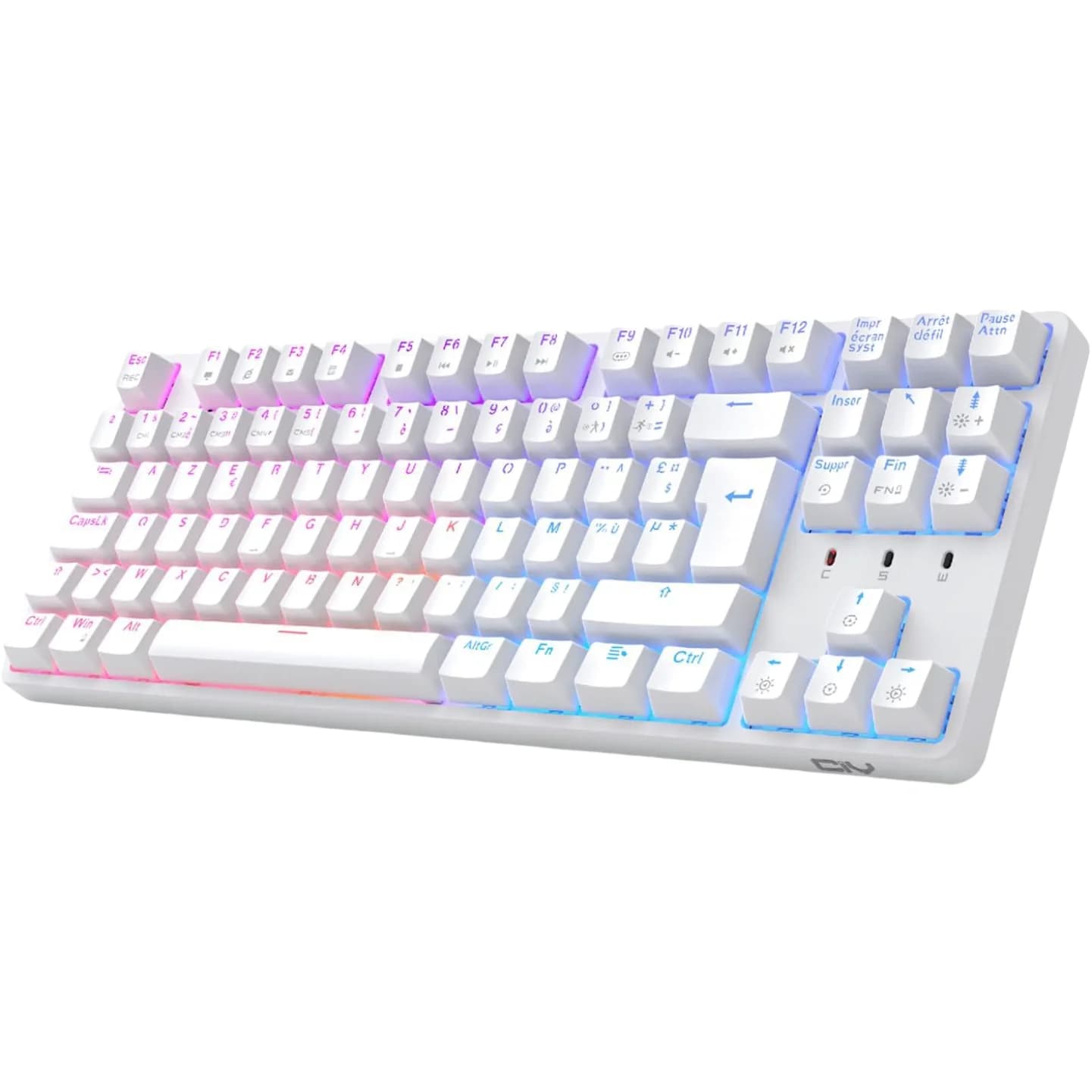 Clavier de jeu mécanique TKL AZERTY, échange à chaud, blanc RGB, filaire, USB, compact, français