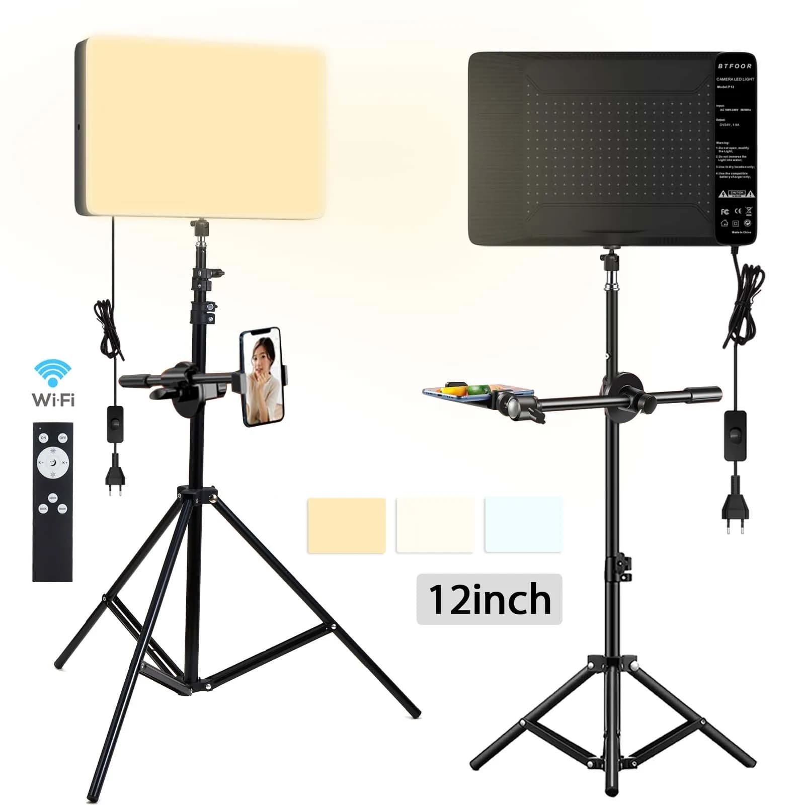 Studio Photo LED 3000k-6500k, lampe de remplissage vidéo, panneau lumineux, éclairage de photographie avec trépied, bras Long, prise ue pour flux