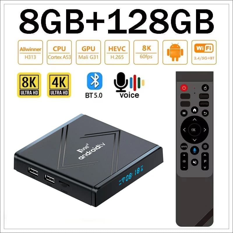 Boîtier TV intelligent Android 4K 8K HD 4G 5G Double WIFI 3D BT5.0 Lecteur multimédia TV98 8 Go 128 Go Allwinner H313 Décodeur IPTV
