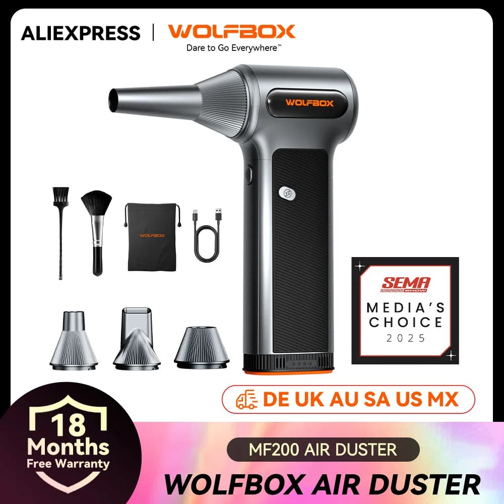 WOLFBOX MF200 Ventilateur électrique puissant sans fil, souffleur d'air, dépoussiéreur, ventilateur portable à 3 vitesses réglables pour