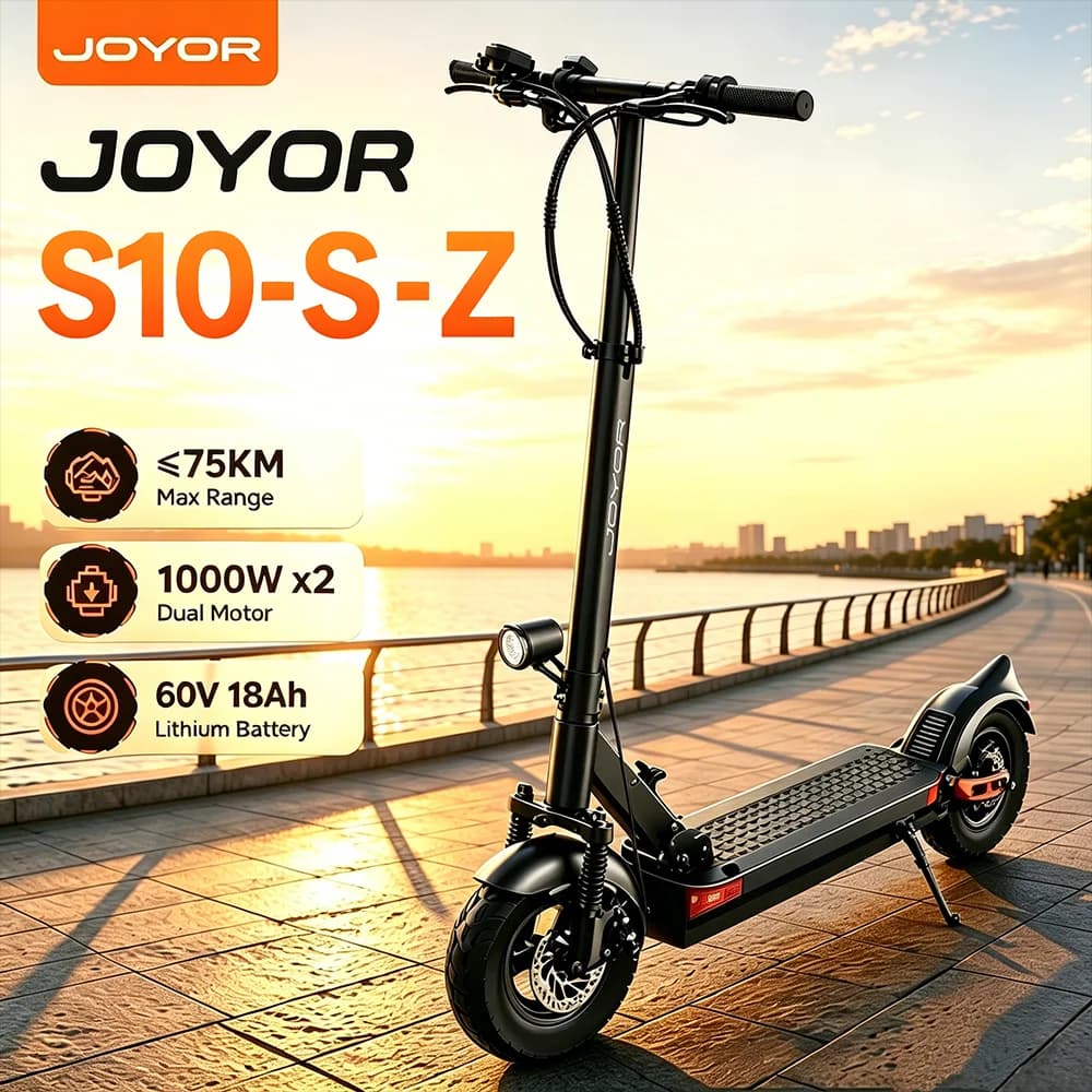 Trottinette électrique adulte JOYOR S10-S-Z, batterie 60V18AH, moteur 1000W * 2, pneus tout-terrain de 10 pouces, trottinette électrique pliable