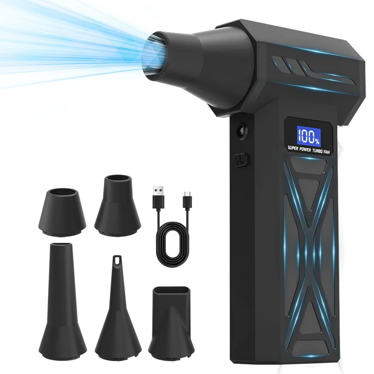 Nouveau P70 ventilateur d'air 110000 tr/min 4 vitesses réglable Turbo ventilateur Jet avec lumière LED affichage de la batterie sans fil Air