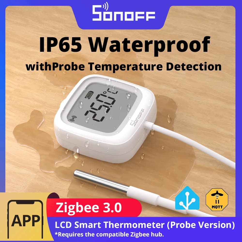 SONOFF SNZB-02LD Zigbee3.0 LCD thermomètre intelligent avec sonde IP65 étanche pour réfrigérateur piscine aquarium cave à vin via ZBBridge-P