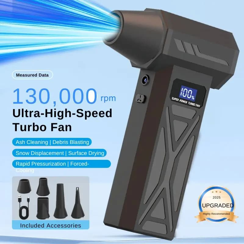 Ventilateur turbo 130 000 tr/min, 5 buses et USB-C, souffleur d'air multi-usage pour voiture/électronique/barbecue, dépoussiéreur d'air portable,