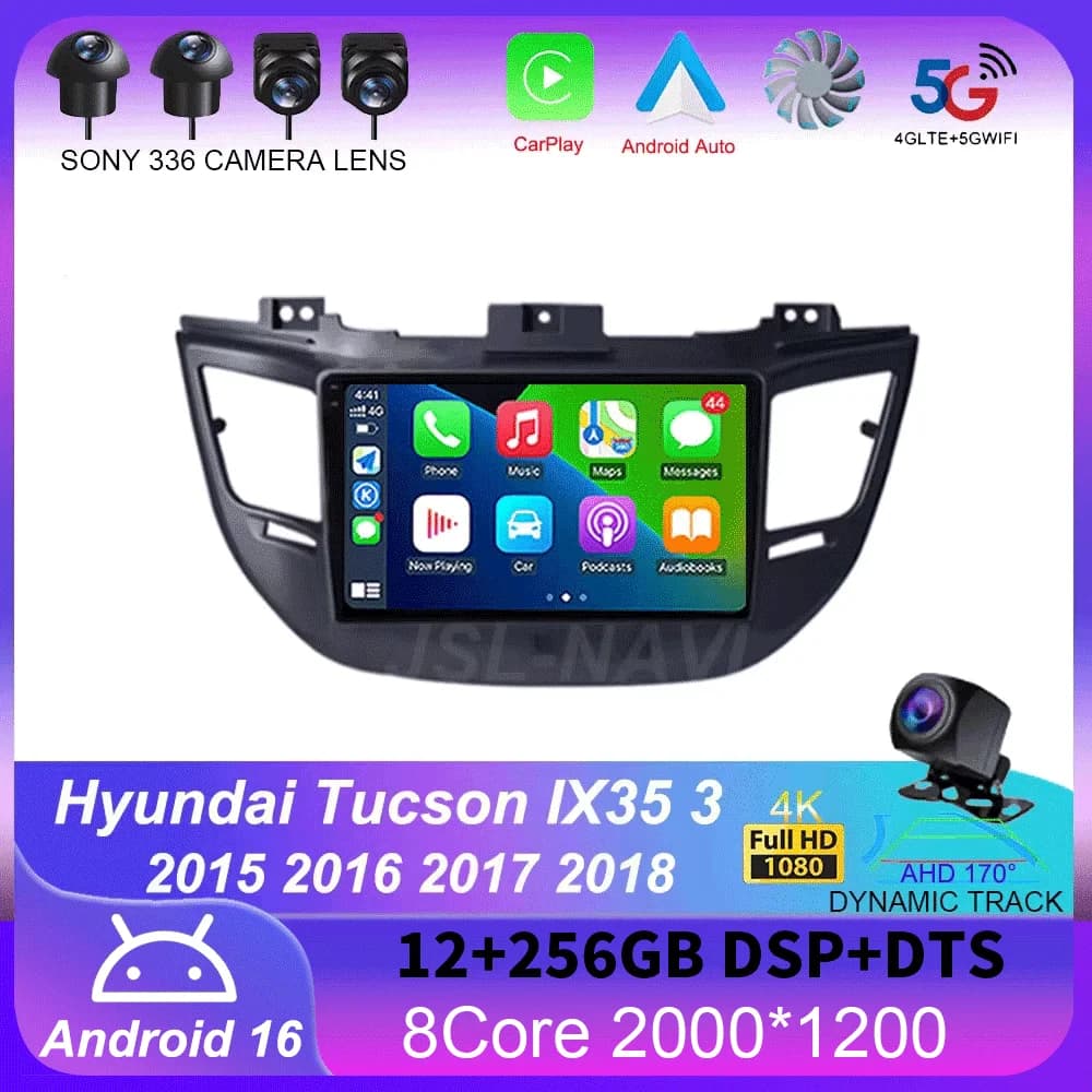 Autoradio multimédia Android 16 pour Hyundai Tucson IX35 3 2015 2016 2017 2018, lecteur vidéo, navigation GPS, 4G, WIFI, QLED