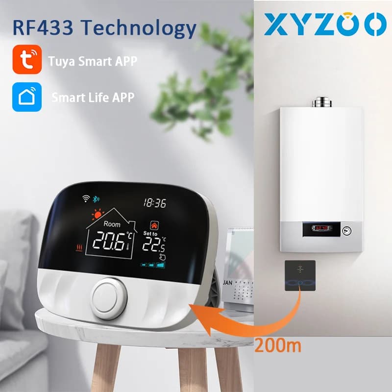Thermostat sans fil RF, WiFi intelligent, chauffage au sol, pour chaudière à gaz, alimenté par batterie, contrôleur de température Tuya,