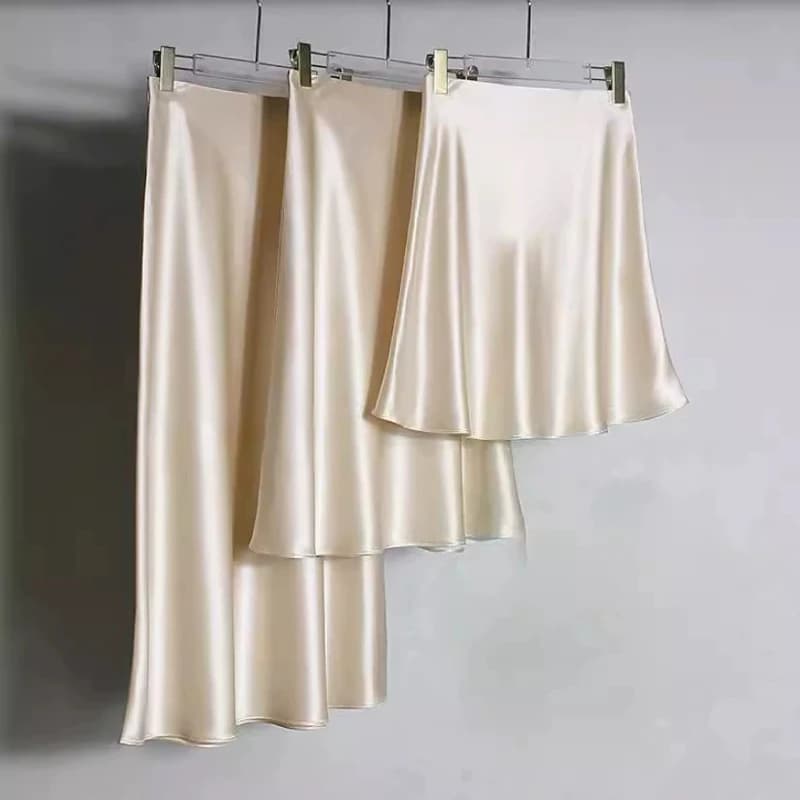 Jupe trapèze en Triacétate de haute qualité pour femmes, jupe longue en Satin, taille haute, élégante, de luxe, printemps été, 2025