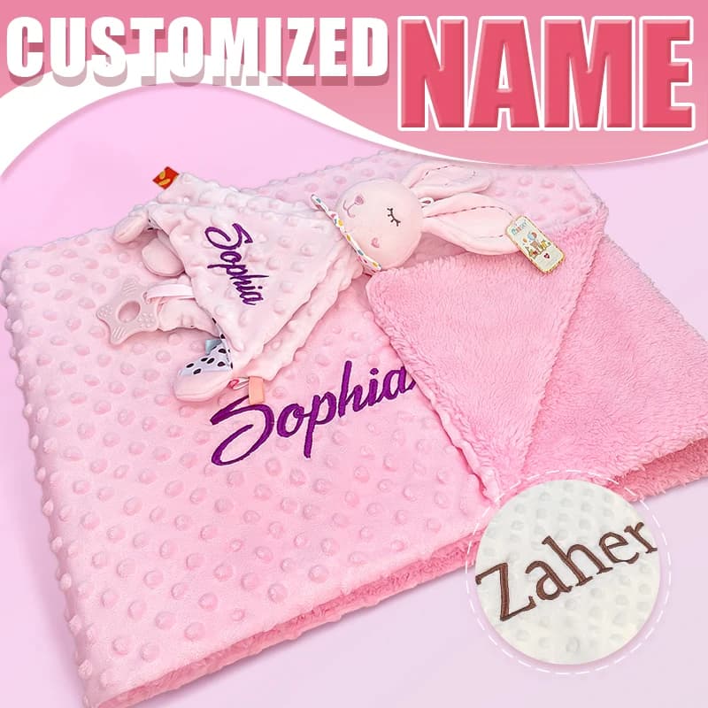 Couverture Bébé Personnalisée en Peluche Douce avec Nom, pour Poussette, Poupées, Serviette Personnalisée – Cadeau Apaisant
