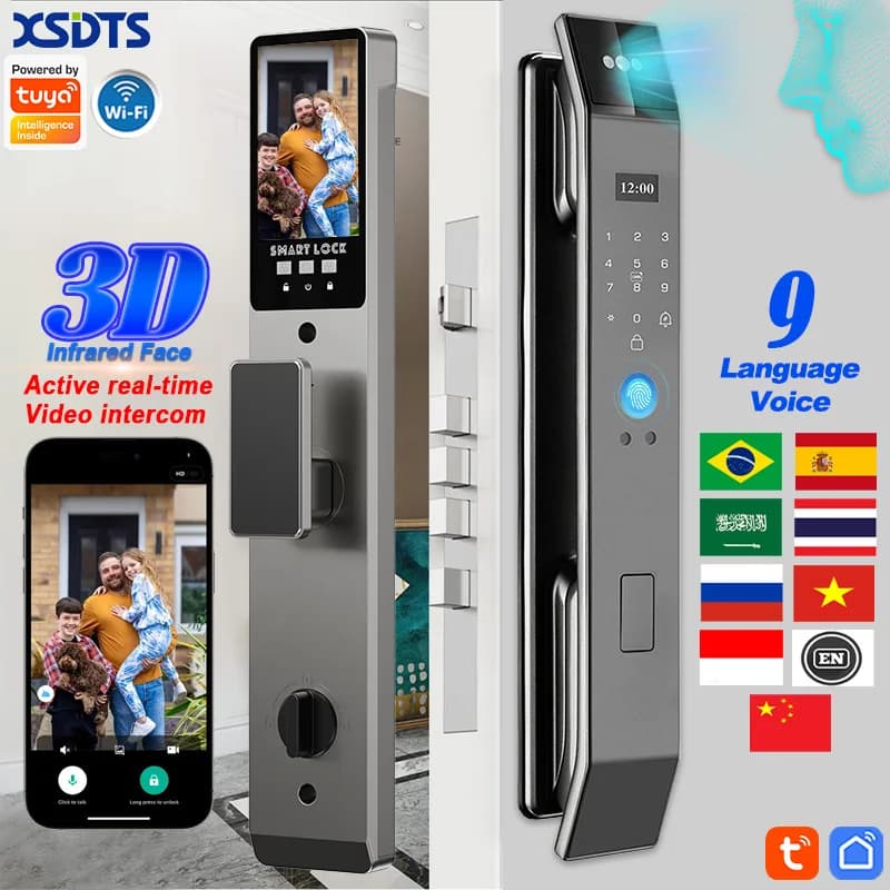 XSDTS Wifi Tuya APP reconnaissance faciale serrure de porte intelligente avec caméra appel vidéo interphone vocal serrure de porte numérique