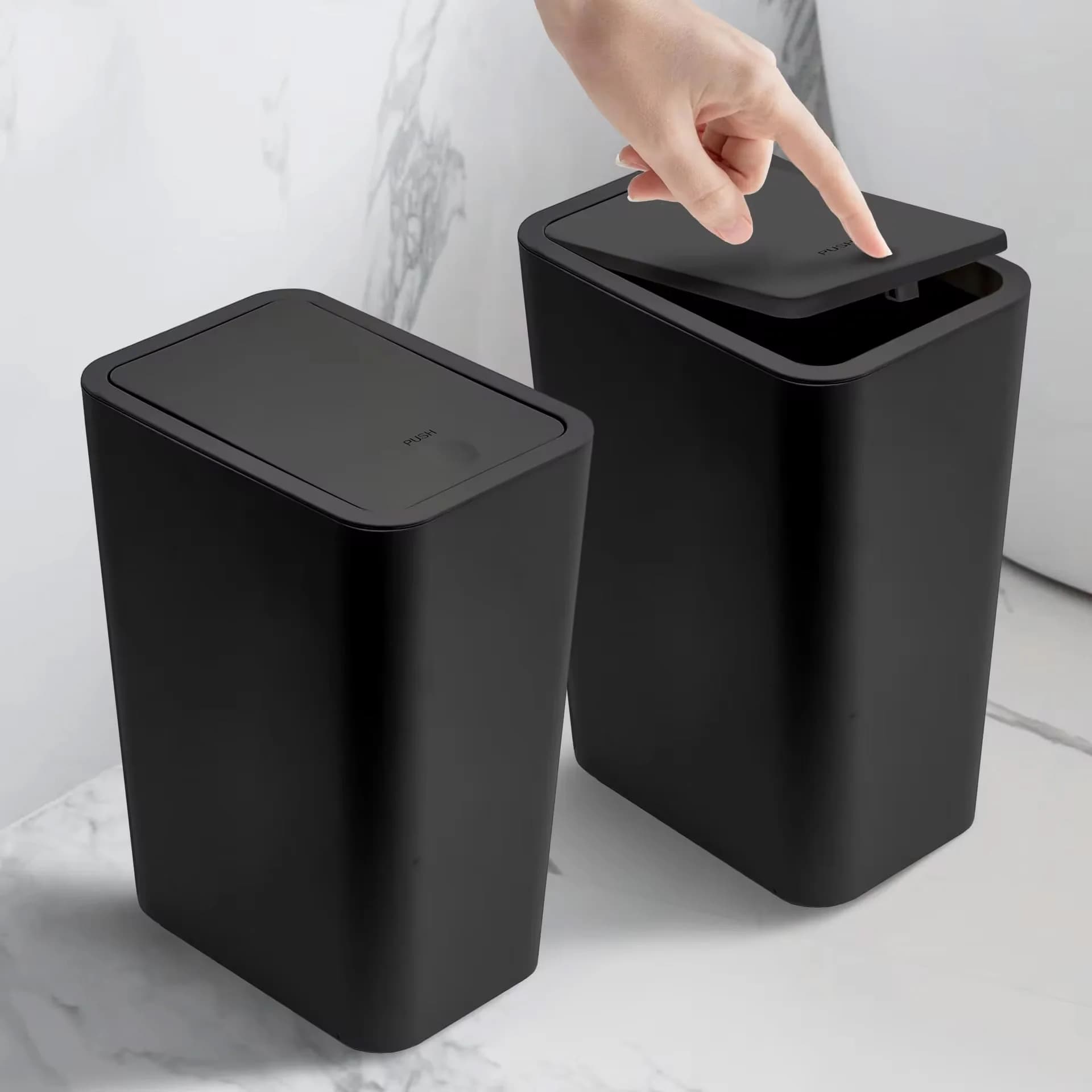 Poubelle de salle de bain 10L, petite poubelle avec couvercle supérieur à pression pour toilettes, chambre à coucher, salon – corbeille à