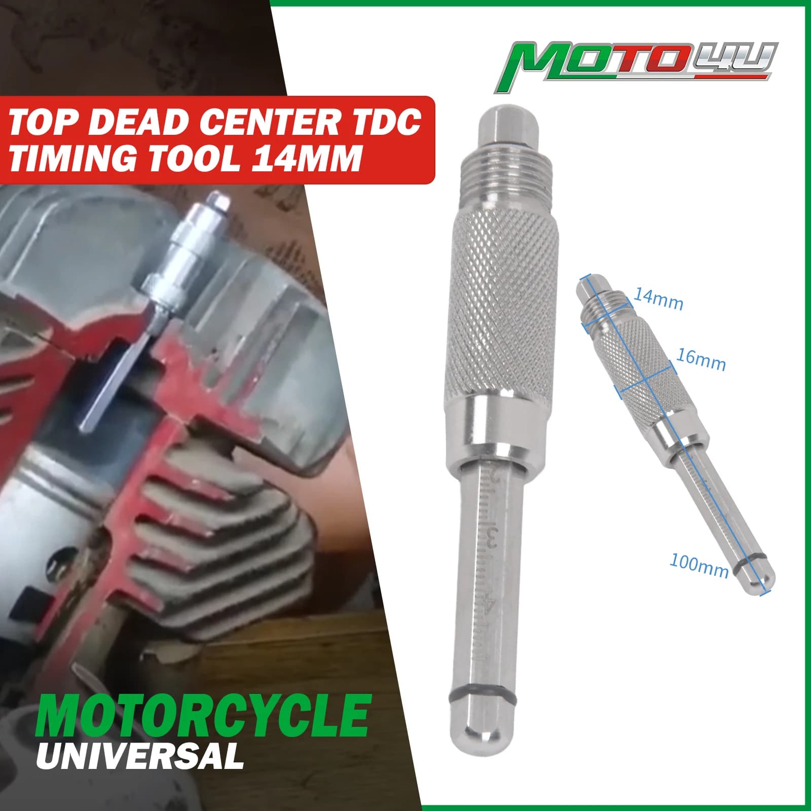 Outil de synchronisation TDC pour Center mort supérieur en acier inoxydable, pour filetage de bougie d'allumage de 14MM, accessoires de moto, 1