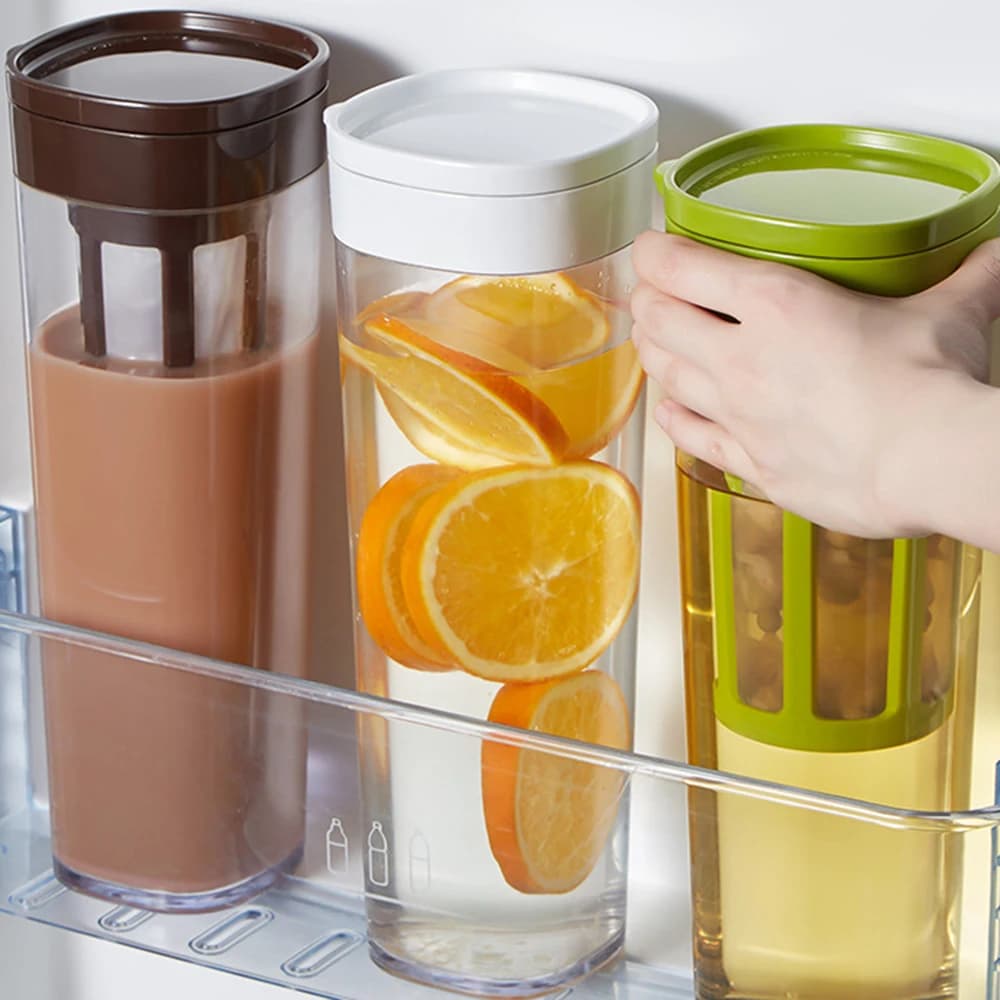 Cafetière à filtre portable avec passoire, réfrigérateur, extracteur froid, bouteille de thé aux fruits, pique-nique, camping, clics, 1100ml