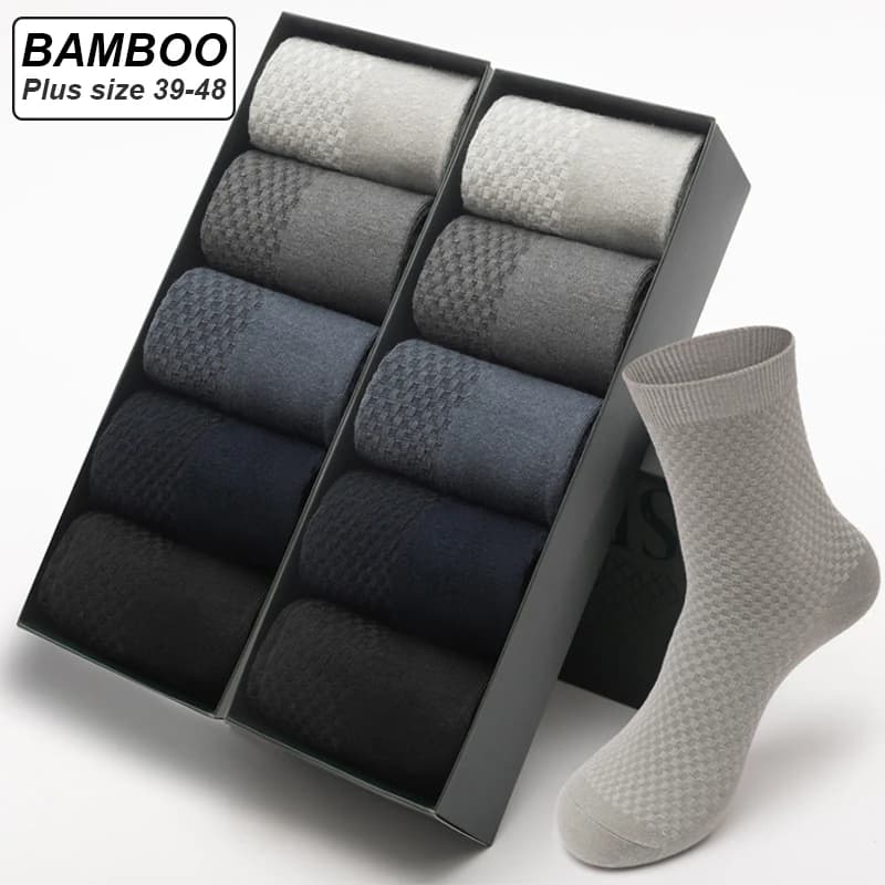Chaussettes en Fibre de Bambou pour Homme, sulf, Douces, Respirantes, Noires, de Haute Qualité, Nouvelle Collection Automne, Grande Taille 39-48, 10
