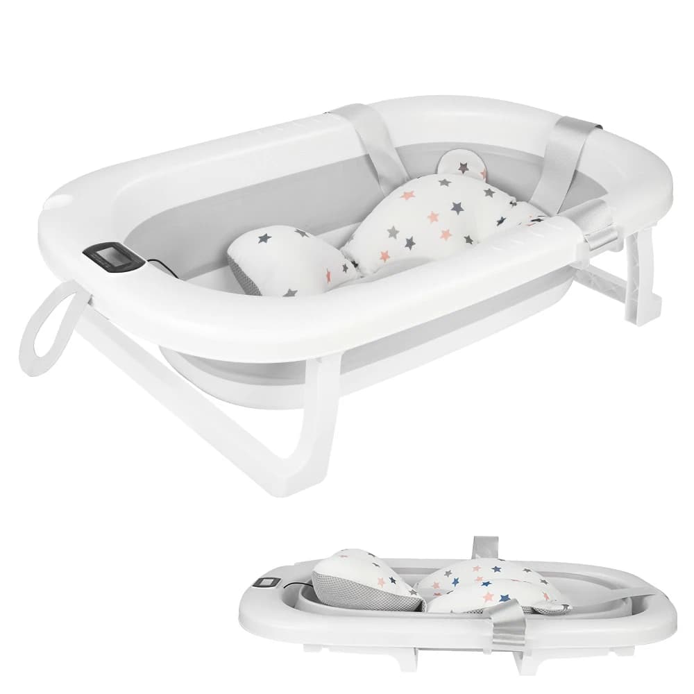 Baignoire pliable pour bébé avec tapis de bain, baignoire pour bébé avec thermomètre intégré, baignoire portable pour bébés de 0 à 36 mois