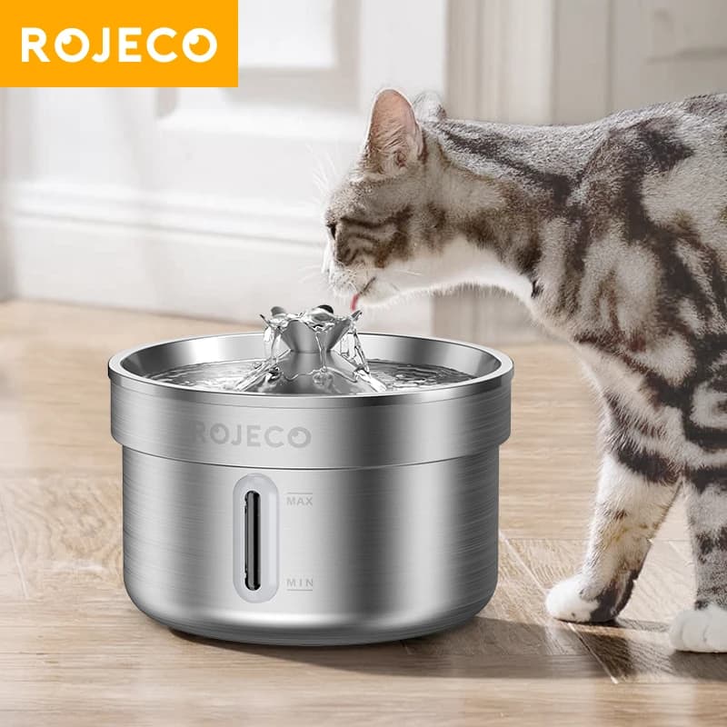 ROJECO fontaine à boire pour animaux de compagnie en acier inoxydable fontaine d'eau automatique pour chat distributeur d'eau intelligent pour