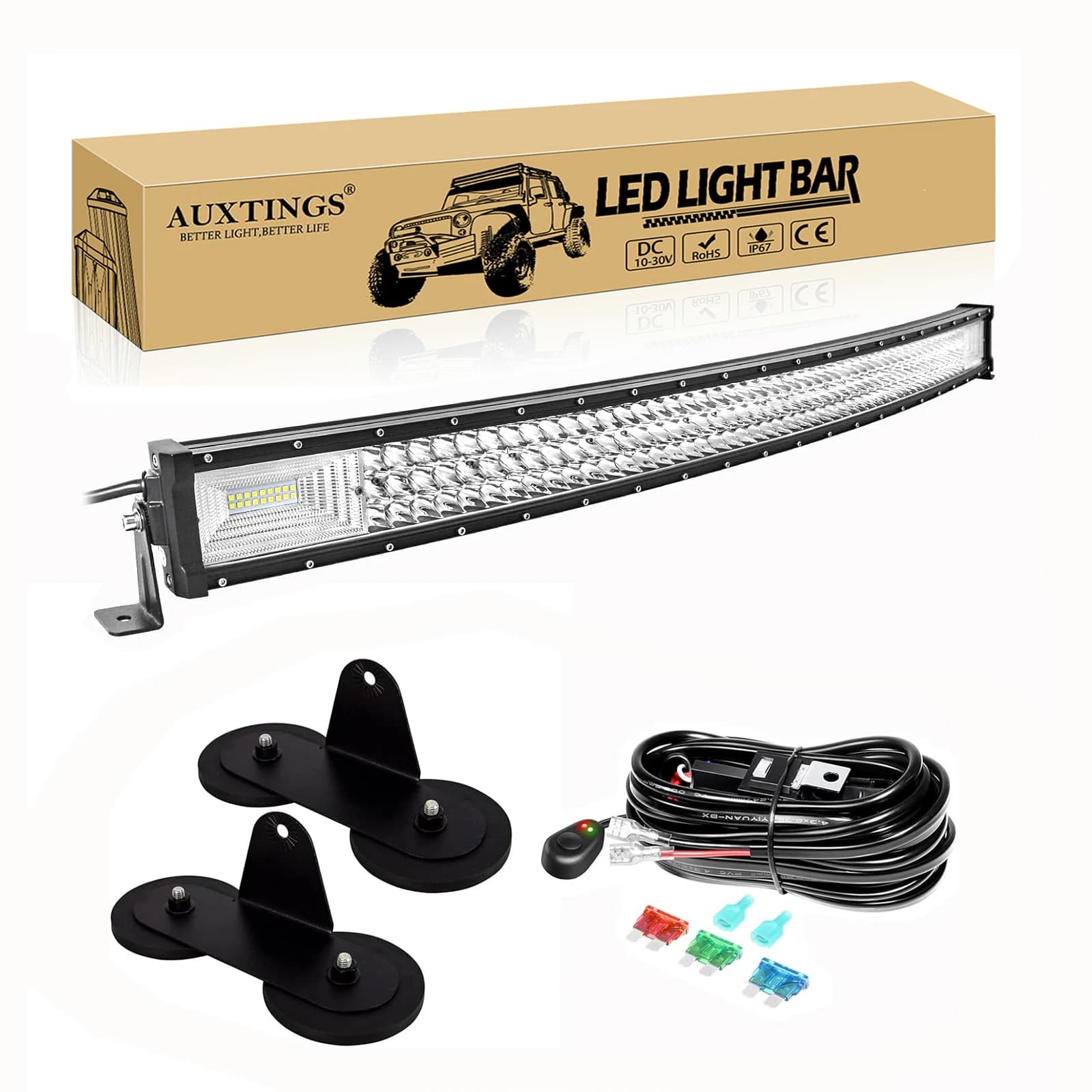 Barre lumineuse LED hors route incurvée 7D 22 - 52 pouces, 270W-675W, avec supports magnétiques puissants, Kit de câbles, barre LED 12V 24V pour