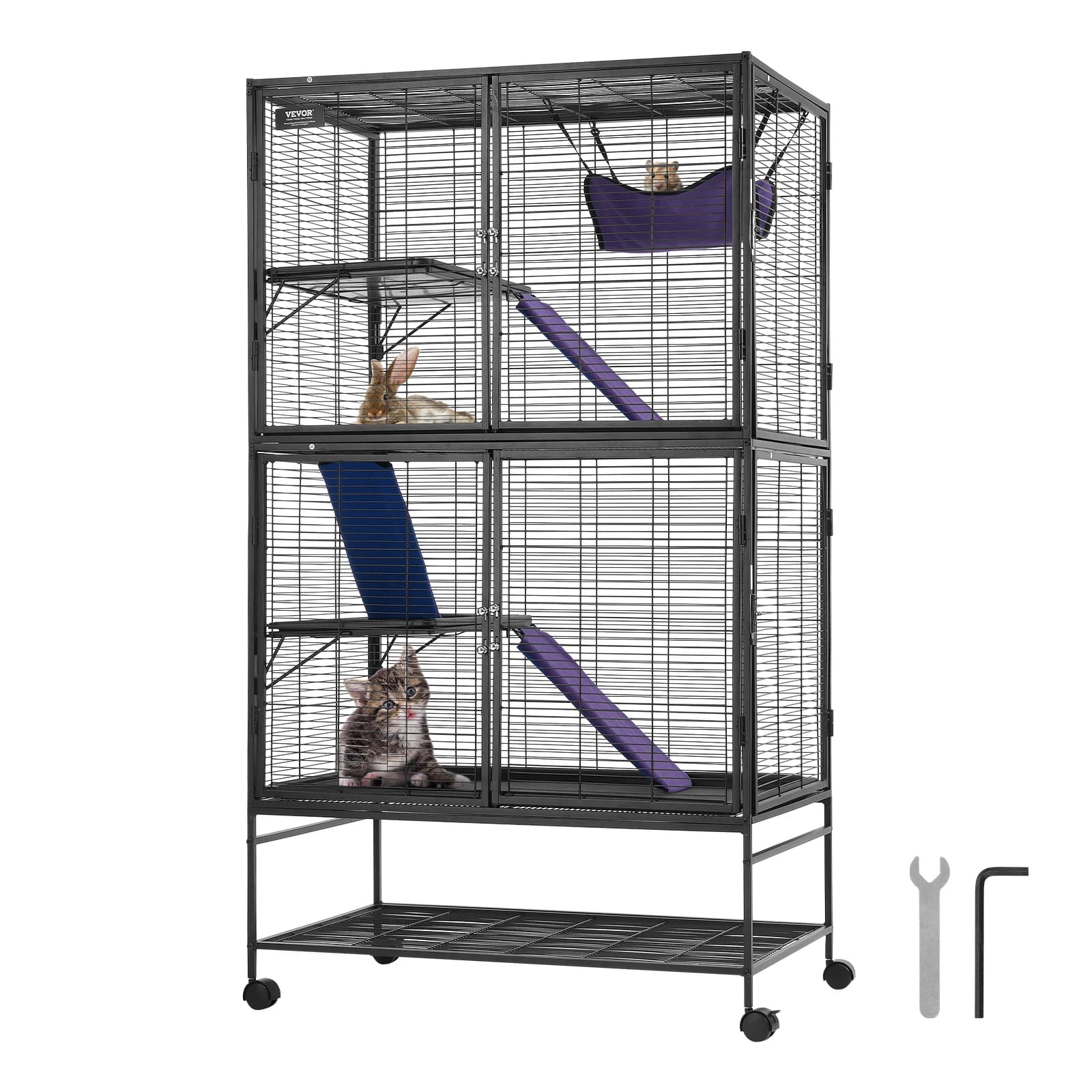 SucceBuy Cage à furets en métal roulante de 64.6 pouces, grande Cage nationale à 4 niveaux pour petits animaux, pour Rats, Hamster, guinée,