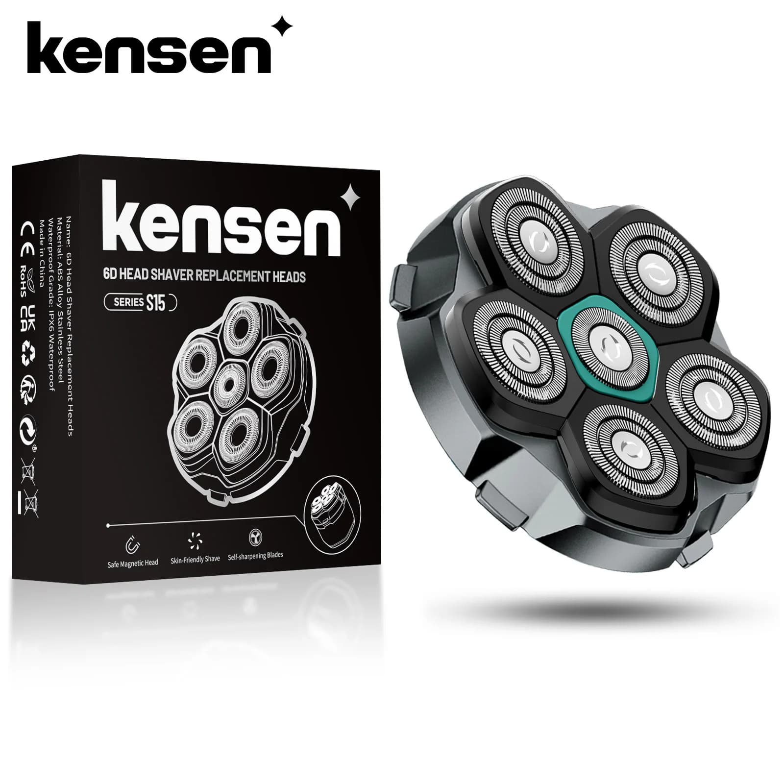Lame de rechange KENSEN pour rasoir électrique S15, tête de rasoir magnétique 6D, lame de rasoir en acier inoxydable étanche pour coupe-cheveux