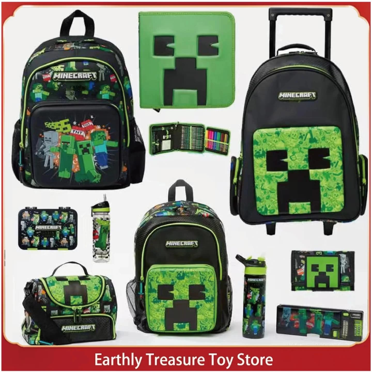 Sac d'école Creeper de marque Minecrafttd pour garçons, sac à dos pour enfants, cadeau de rentrée scolaire, en stock