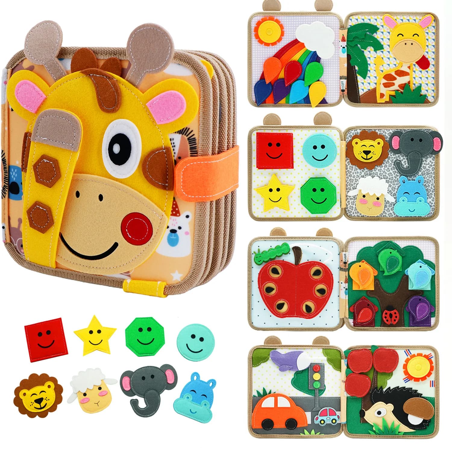 Planche d'ApprentiCumbria Montessori pour Bébé de 3, 4, 5 et 6 Ans, Livre de Voyage Sensoriel avec Girafe