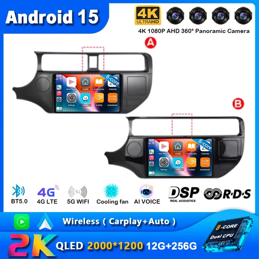Android 15 pour Kia RIO 4 K3 2011 2012 2013 2014 - 2017 Carplay autoradio Navigation GPS lecteur multimédia stéréo wifi + 4G Auto BT