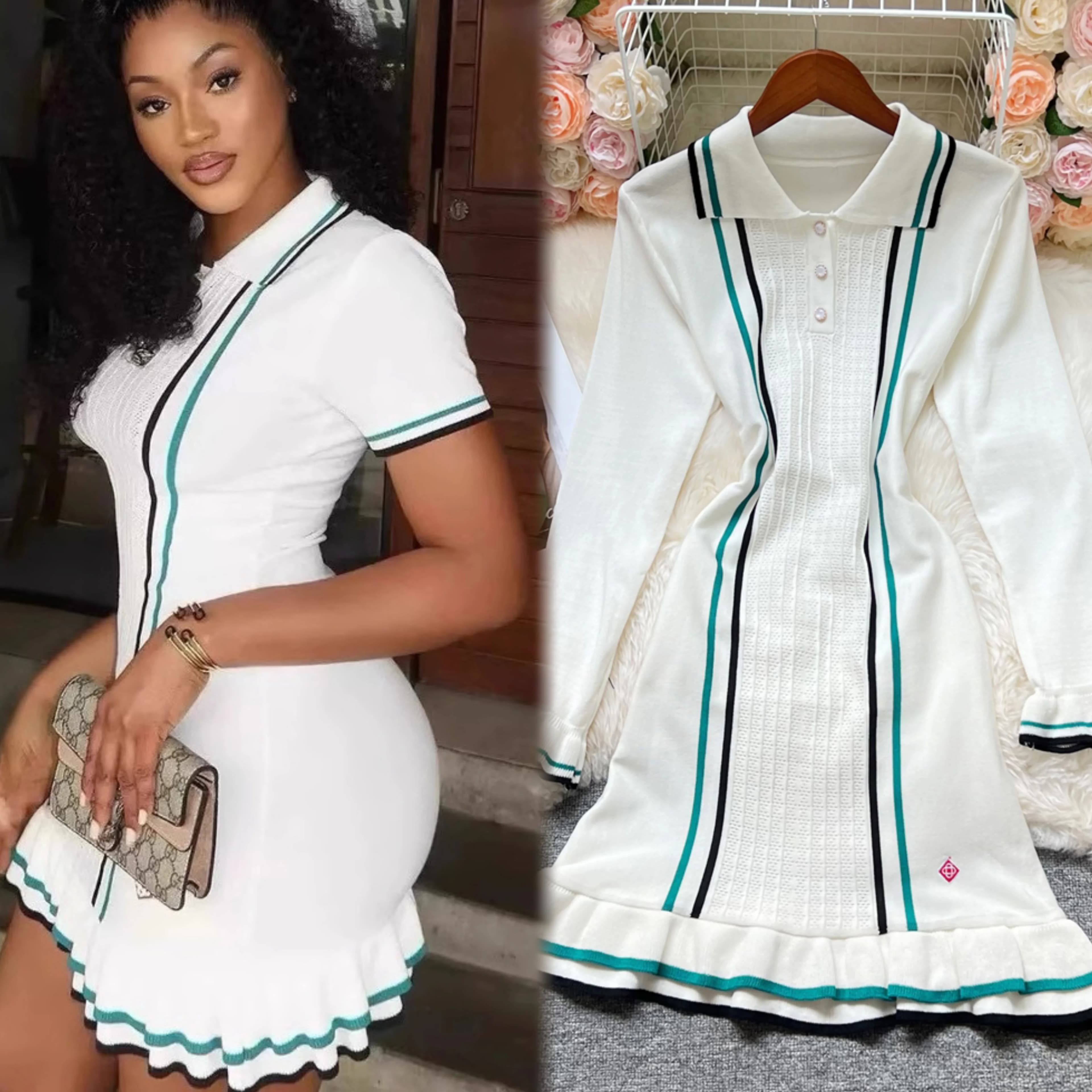 YuooMuoo marque mode femmes tricoté Mini robe Ins chaud Sexy paquet hanches à volants robe de soirée Streetwear dame tenues robes