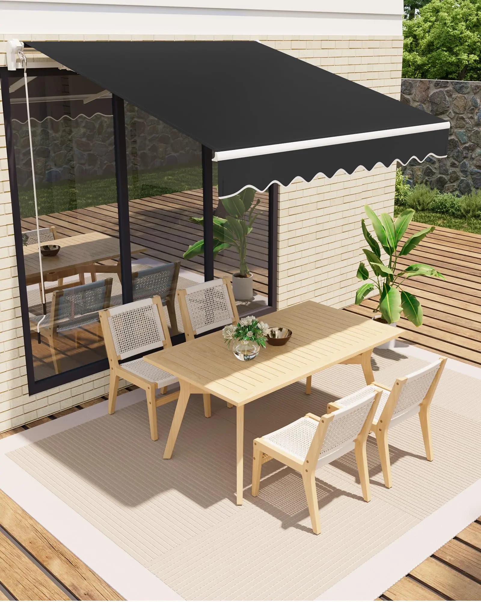 Auvent de terrasse rétractable manuel, structure en aluminium, imperméable, protection solaire UV, pour terrasse, jardin, balcon, ensemble de repas