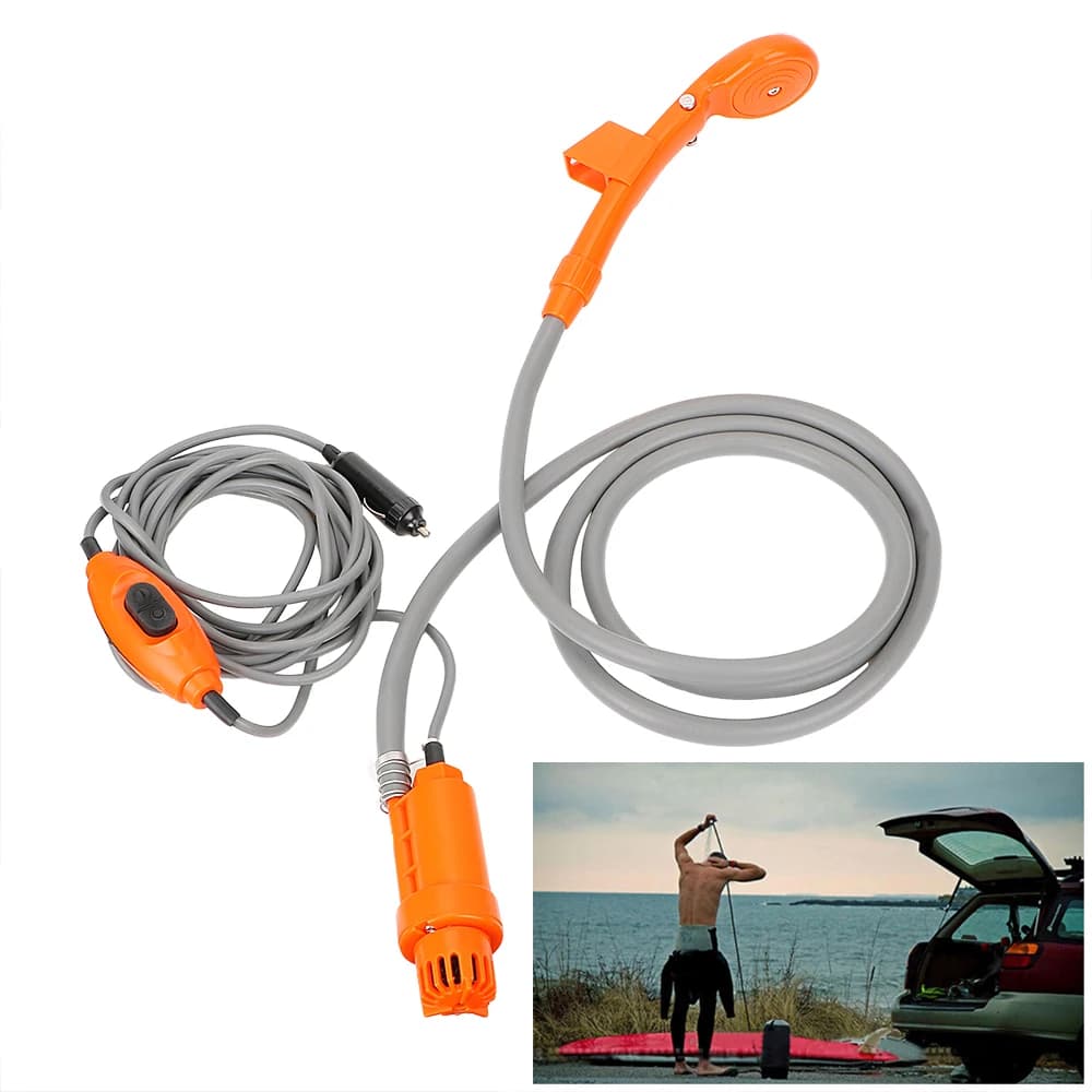 Douche de caravane RV 12V avec pompe à tuyau, allume-cigare, adaptateur d'alimentation, lave-auto, Camping en plein air, voyage, buses de lavage