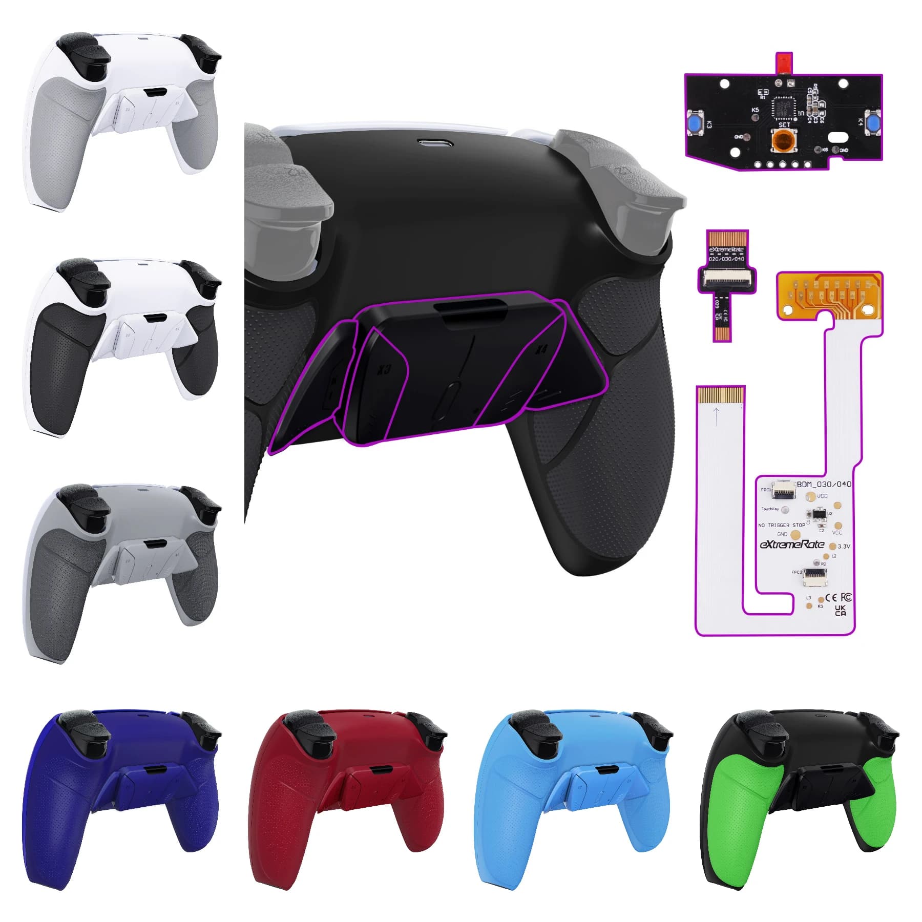 Kit de remappage programmable eXtremeRate RISE4 V3 pour contrôleur ps5 BDM-030/040/050, carte de mise à niveau, coque arrière et boutons