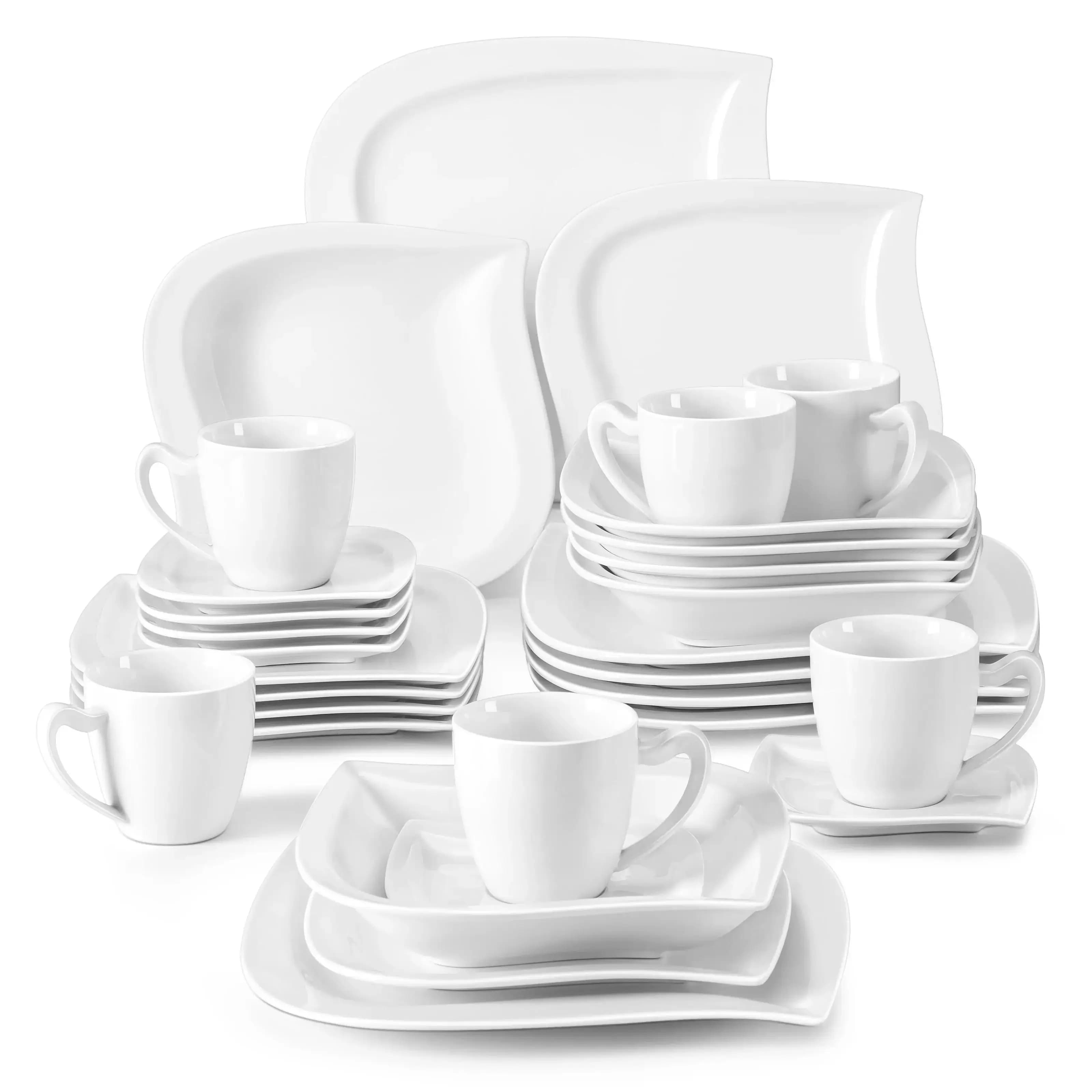 MALAC.co.jp-Ensemble de vaisselle en porcelaine blanche, 30/60 pièces, avec standard, pour soupe à dessert, 6/12
