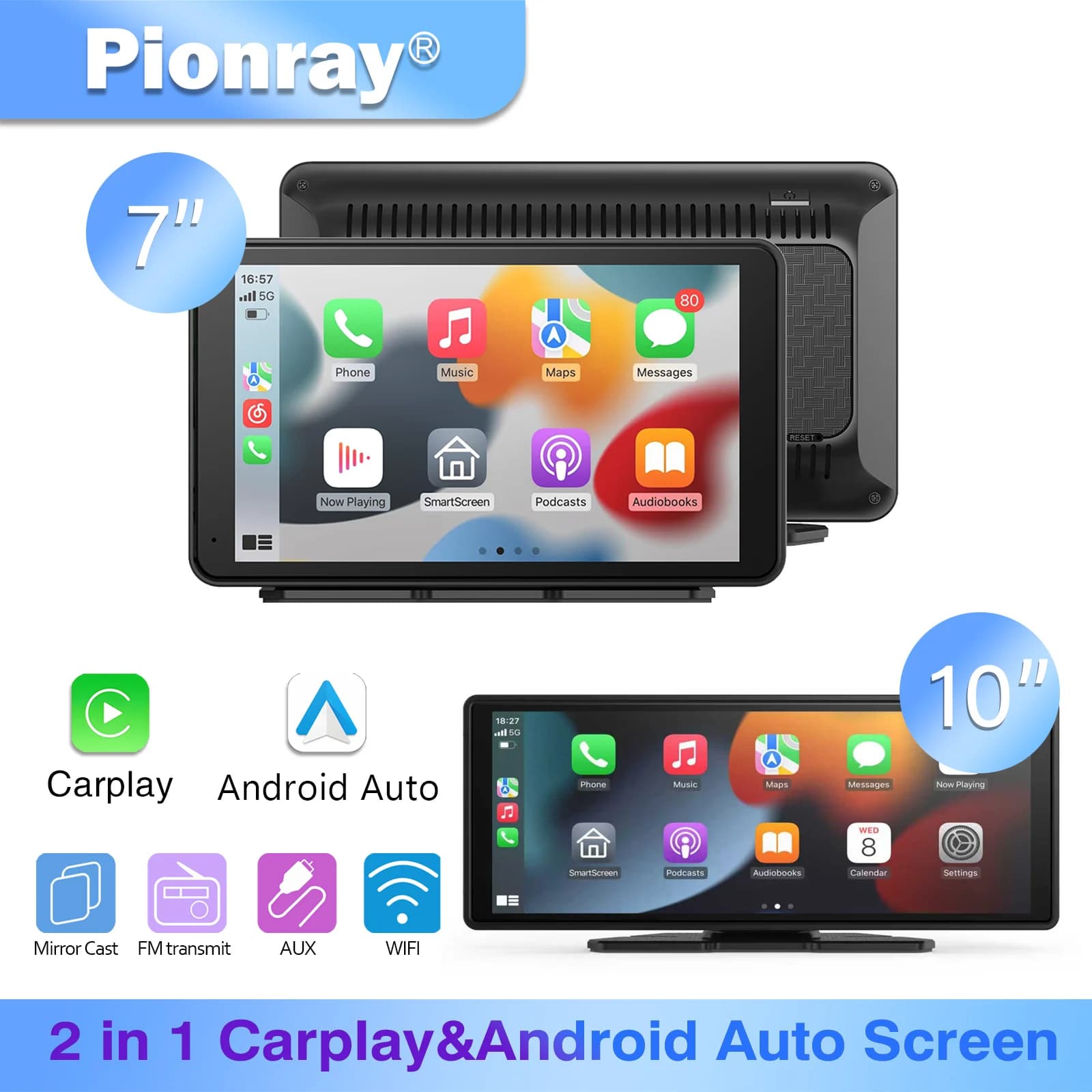 Pionray 7/10 pouces android auto universel Portable CarPlay pour écran de voiture autoradio vidéo sans fil Carplay écran pour Apple