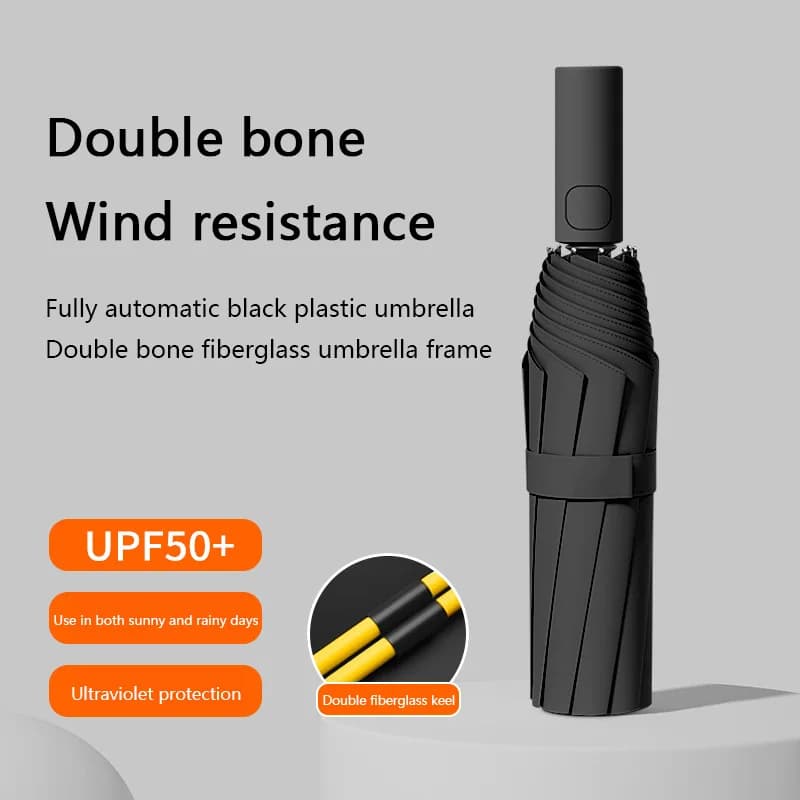 Nouveau Parapluie Automatique 24 Baleines Couleur Unie Léger Pliable Grande Taille Protection Solaire Extérieure Anti-UV