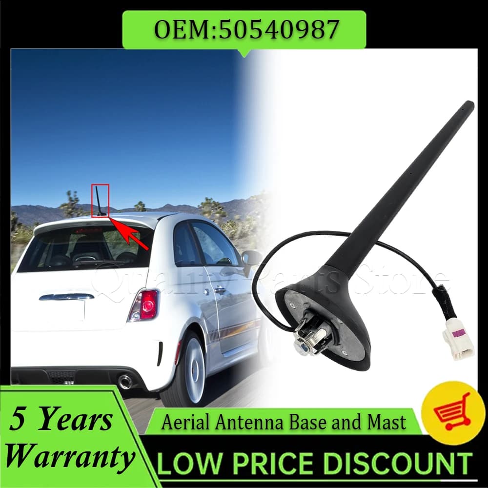 Base d'antenne aérienne de toit de voiture avec accessoires de mât adaptés à Fiat 500 312 et 500 Abarth 2012-bas 50540987 51910790 52019353