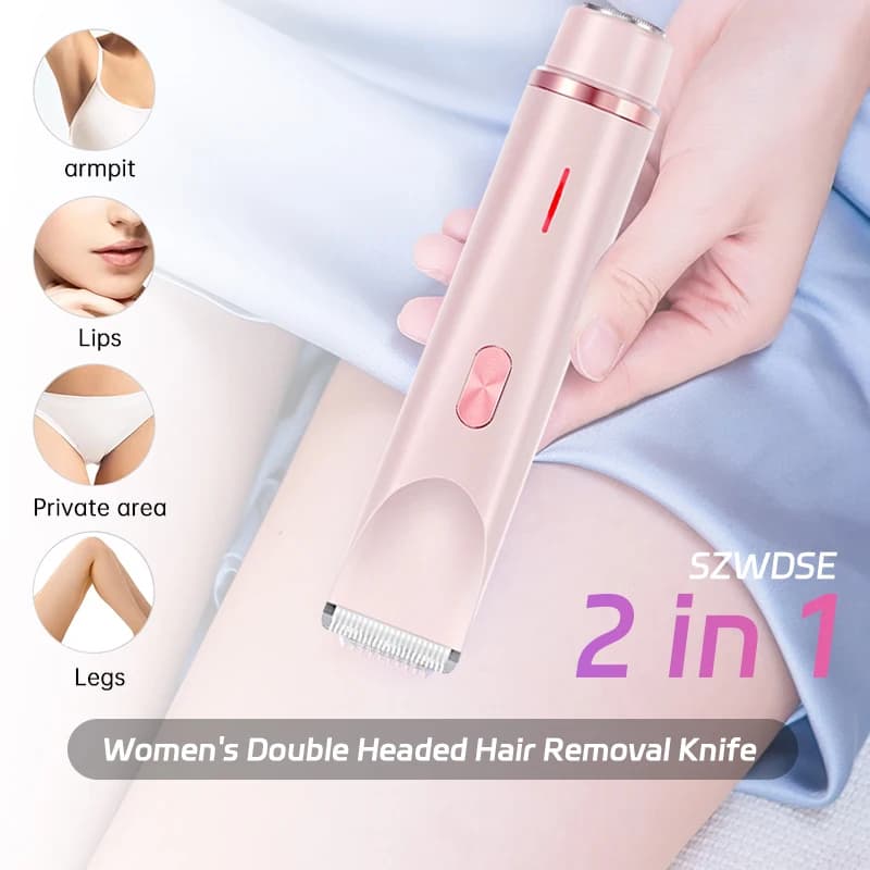 Rasoirs électriques indolores à double tête 2 en 1 pour femmes, tondeuse pour Bikini, utilisation humide et sèche pour dames, poils pubiens, tête