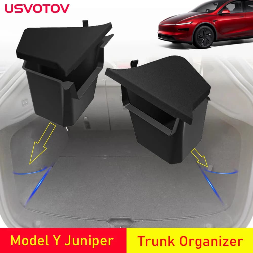 USVOTOV organisateur de coffre pour Tesla modèle Y Juniper Launch Refresh 2025 bacs de rangement de coffre arrière organisateur de boîte latérale