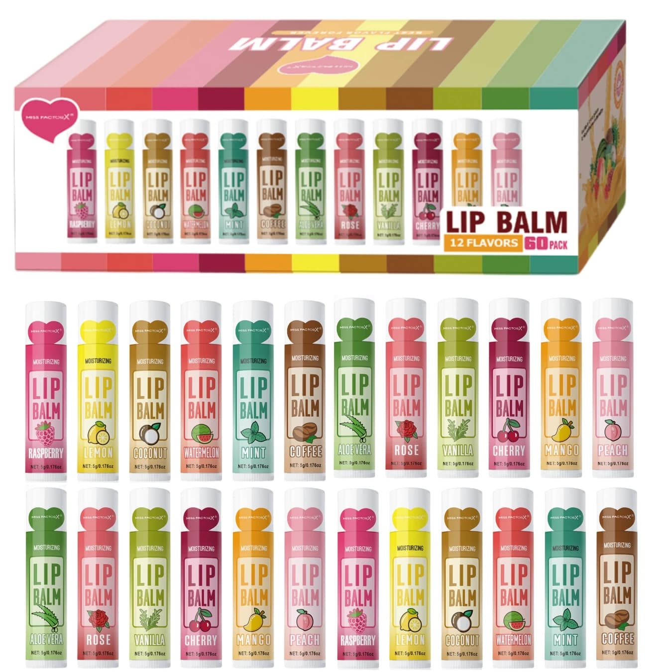 Ensemble de baume à lèvres hydratant, 60 pièces, 5g, hydratant et éclaircissant en profondeur, couleur, cadeau pour fêtes de vacances