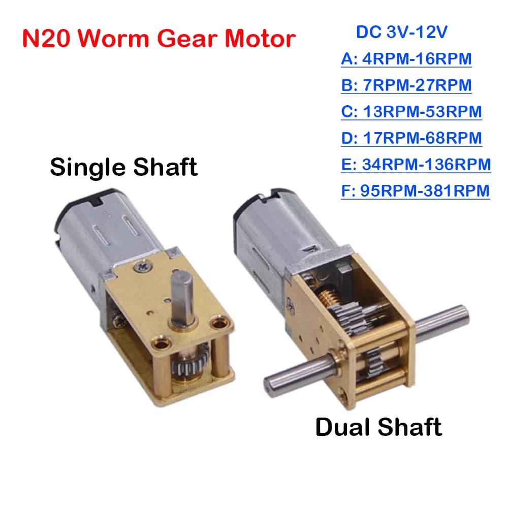 Moteur à engrenages entièrement en métal N20, DC 3V-12V, 4 tr/min-381 tr/min, vitesse lente, couple élevé, axe des touristes, moteur de