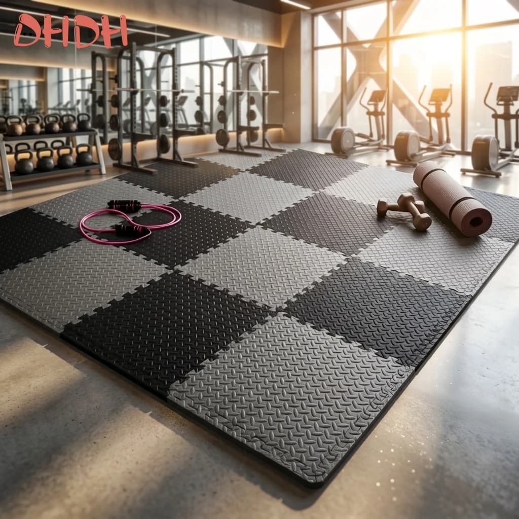 Tapis de sol de gym professionnel haut de gamme en caoutchouc emboîtable de qualité supérieure pour entraînement à domicile, tapis d'exercice