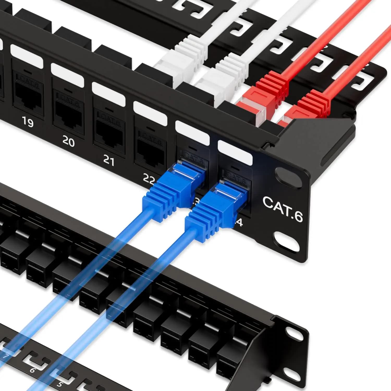 ZoeRax Panneau de brassage RJ45 24 ports Cat6 traversant, Panneau de brassage réseau avec coupleur 19 pouces, Panneau de brassage Ethernet Keystone