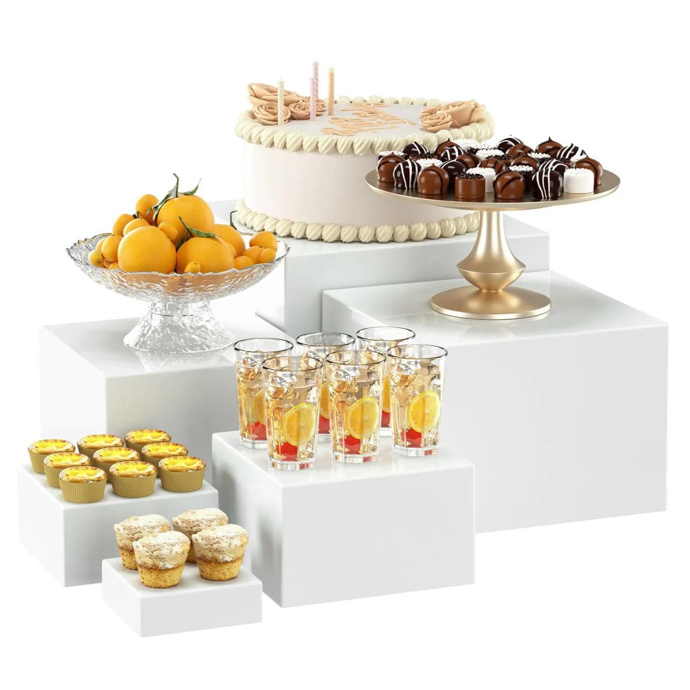 Présentoirs de table empilables en acrylique, présentoir de fête, boîte de décoration pour dessert et gâteau, 6 pièces différentes